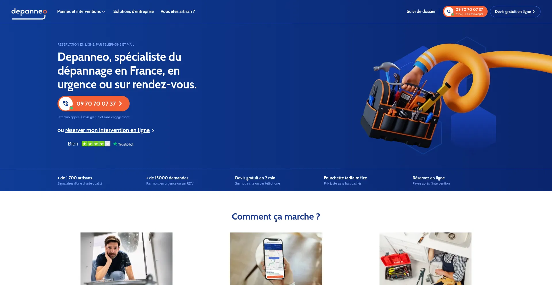 Website screenshot of Depanneo.com