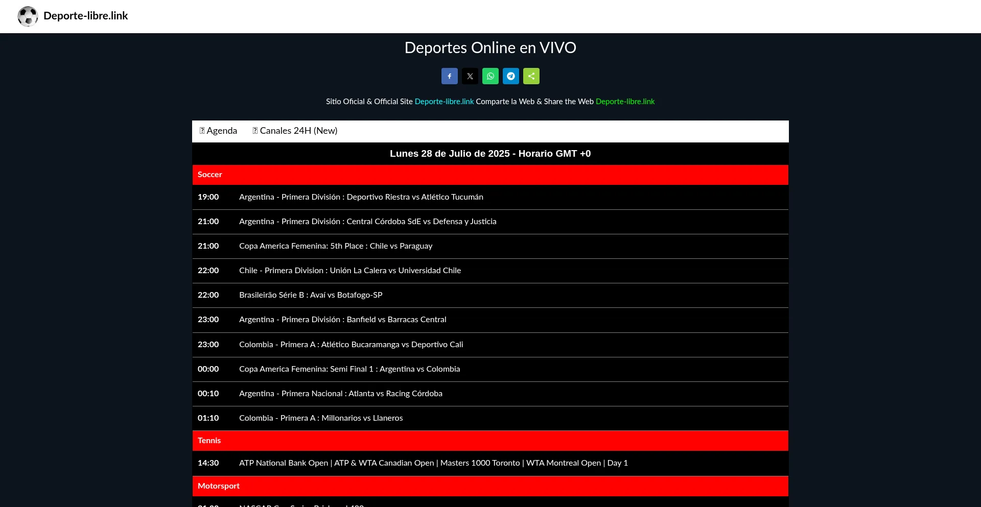 Website screenshot of Deporte-libre.link