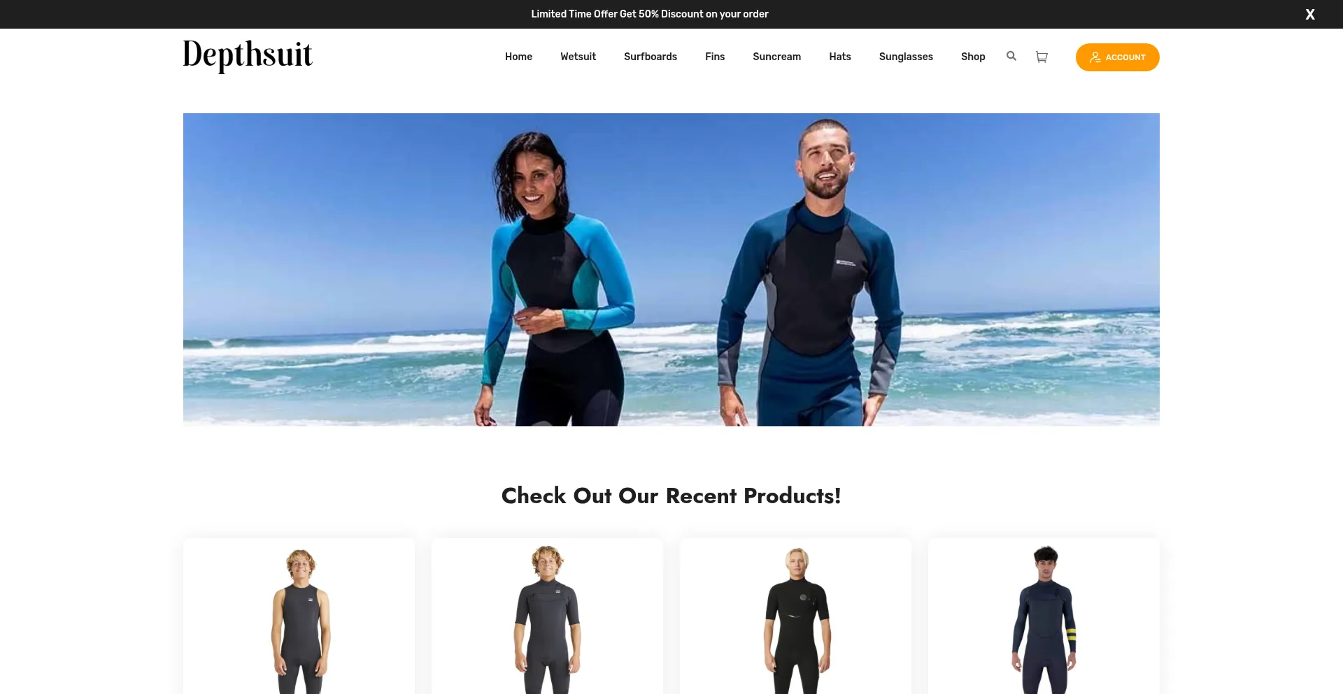 Website screenshot of Depthsuit.com