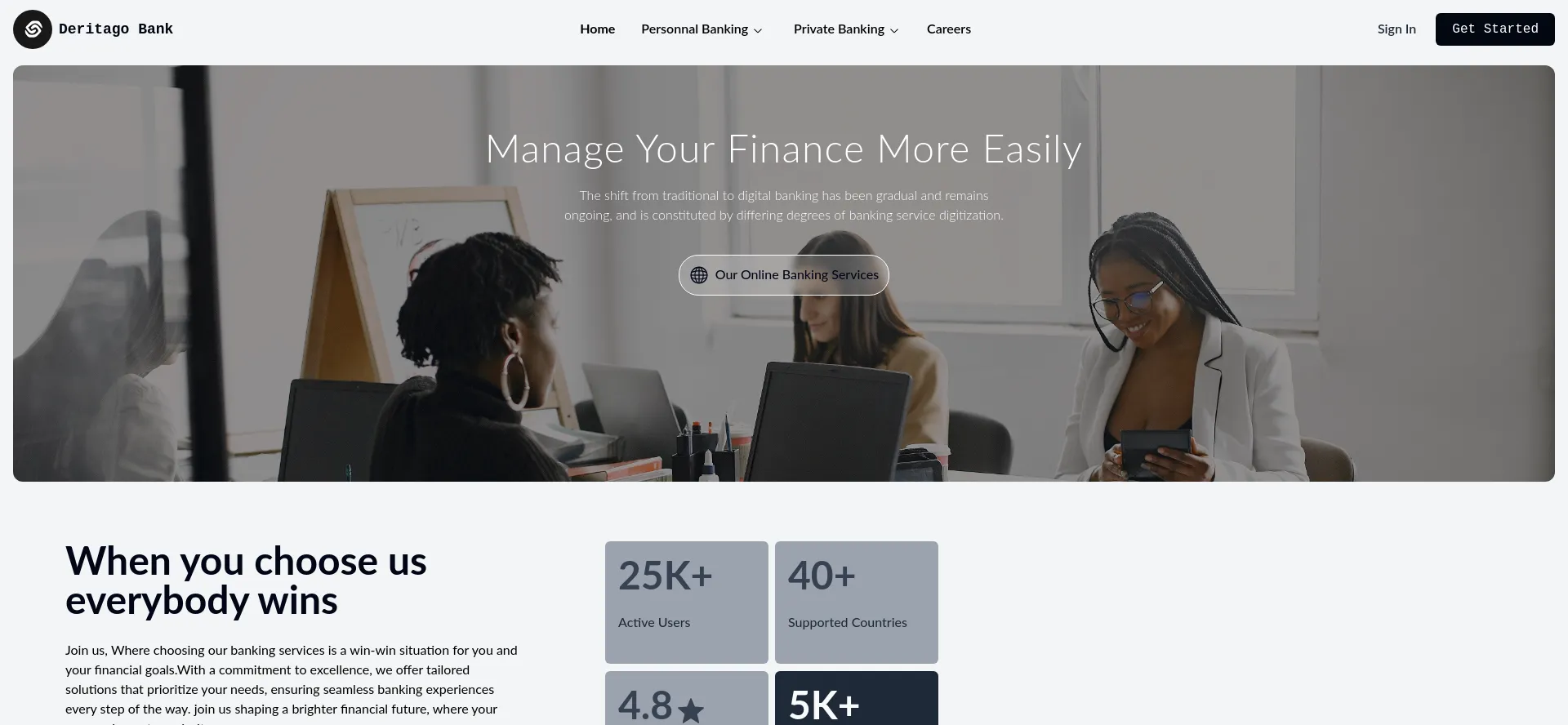 Website screenshot of Deritago.com