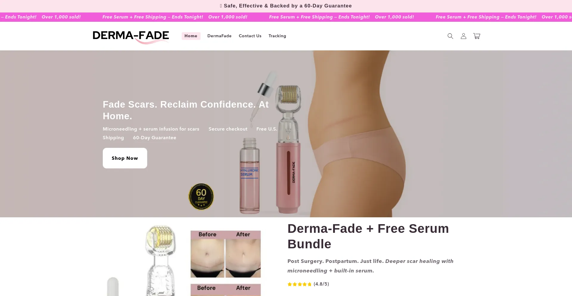 Website screenshot of Derma-fade.com
