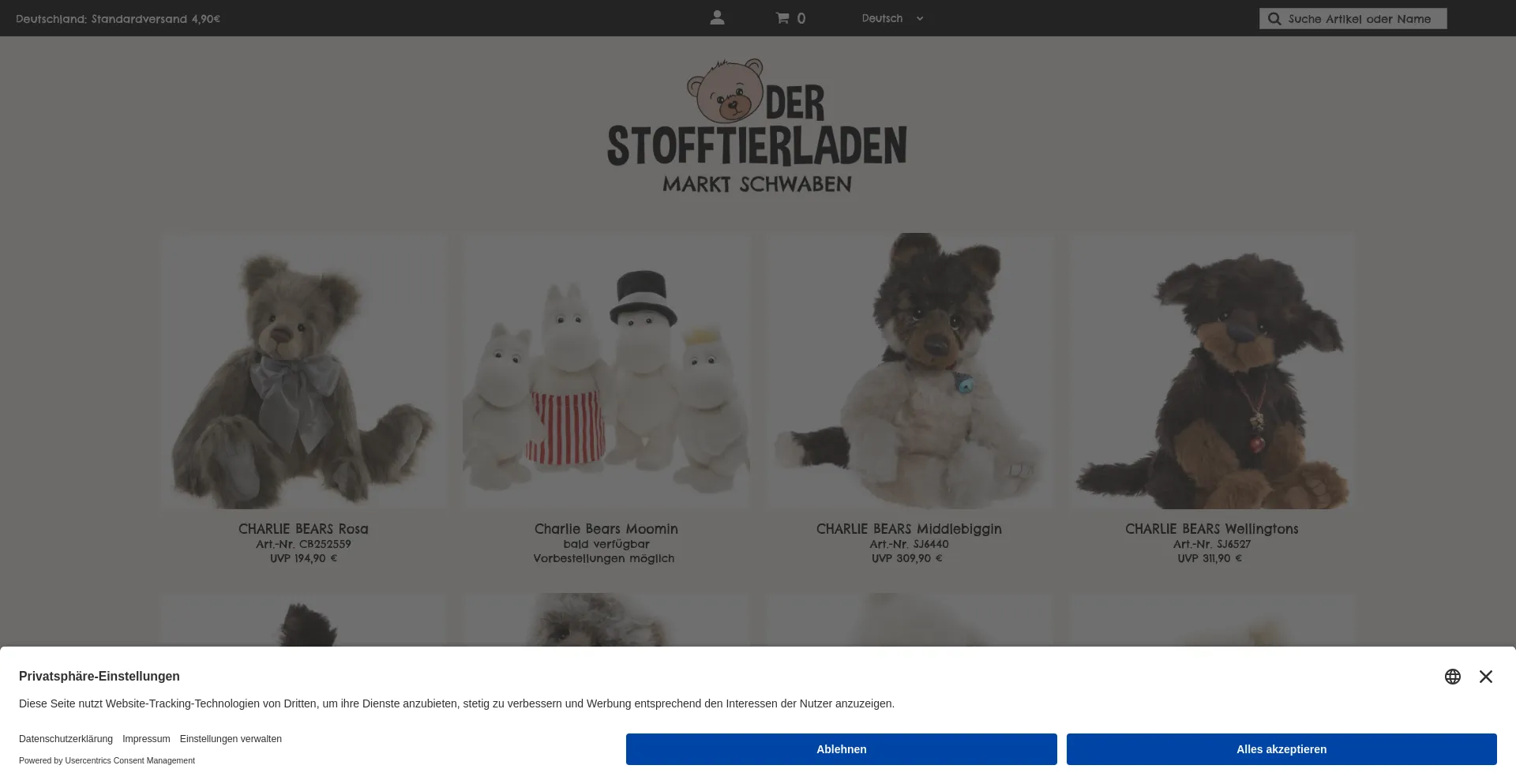 Website screenshot of Derstofftierladen.com