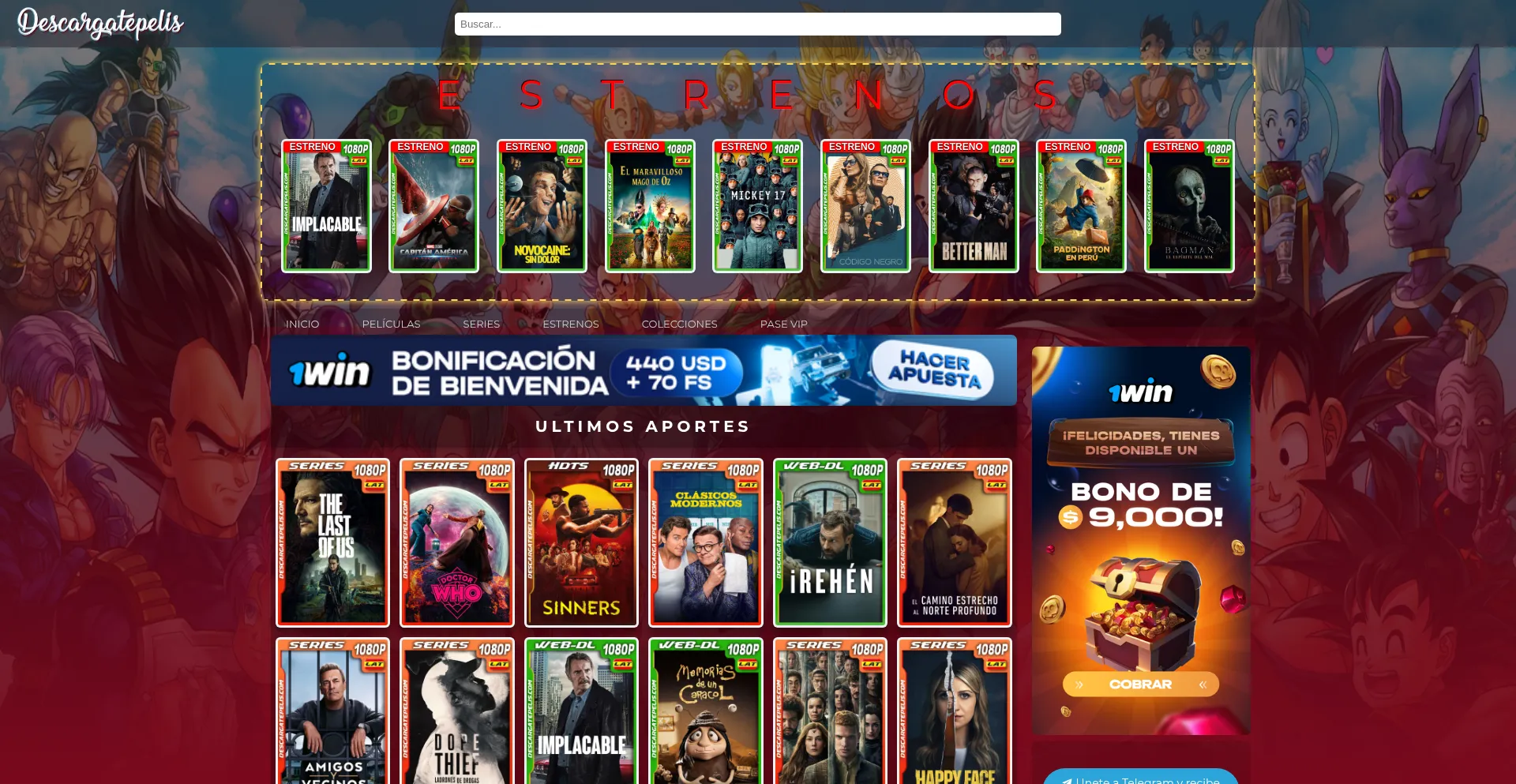 Website screenshot of Descargatepelis.com