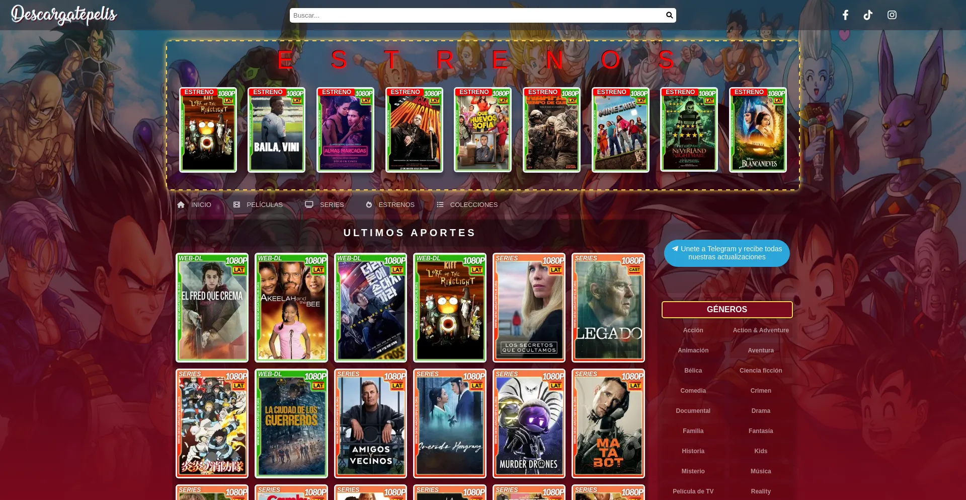 Website screenshot of Descargatepelis.org