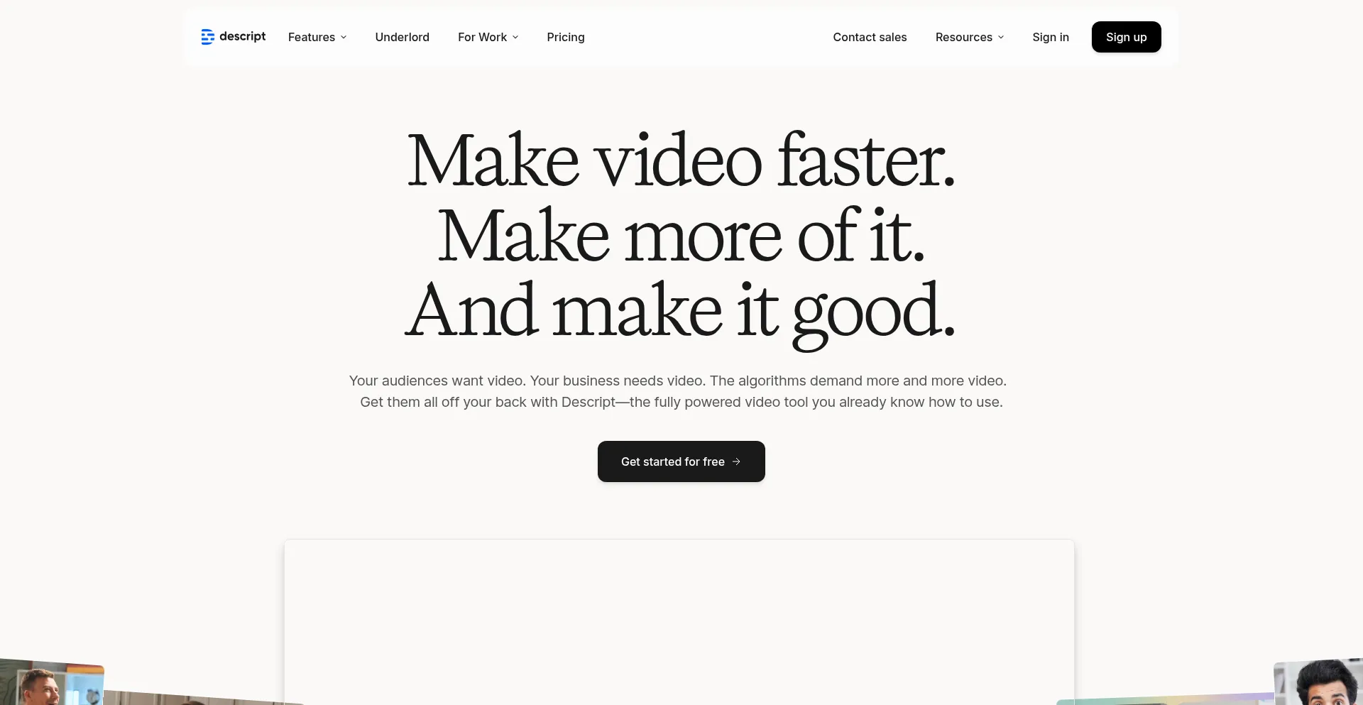Website screenshot of Descript.com