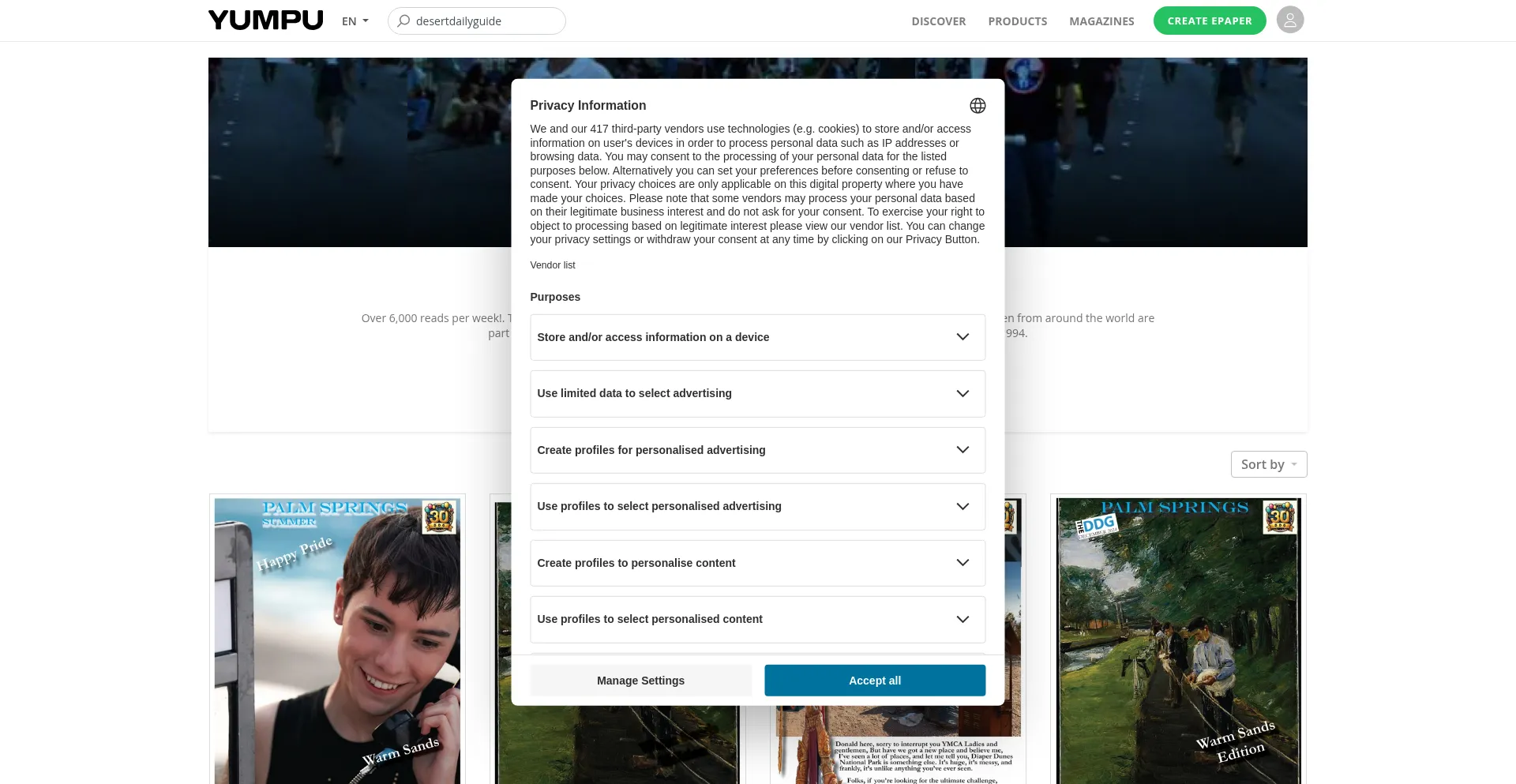 Website screenshot of Desertdailyguide.com