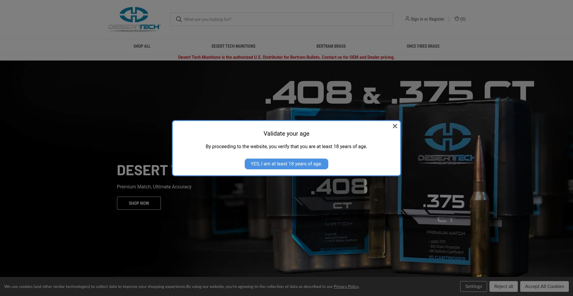 Website screenshot of Deserttechmunitions.com