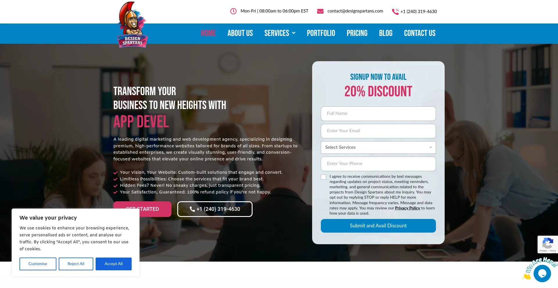 Website screenshot of Designspartans.com