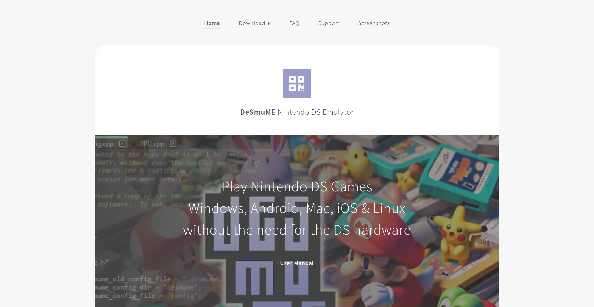 Website screenshot of Desmume.com