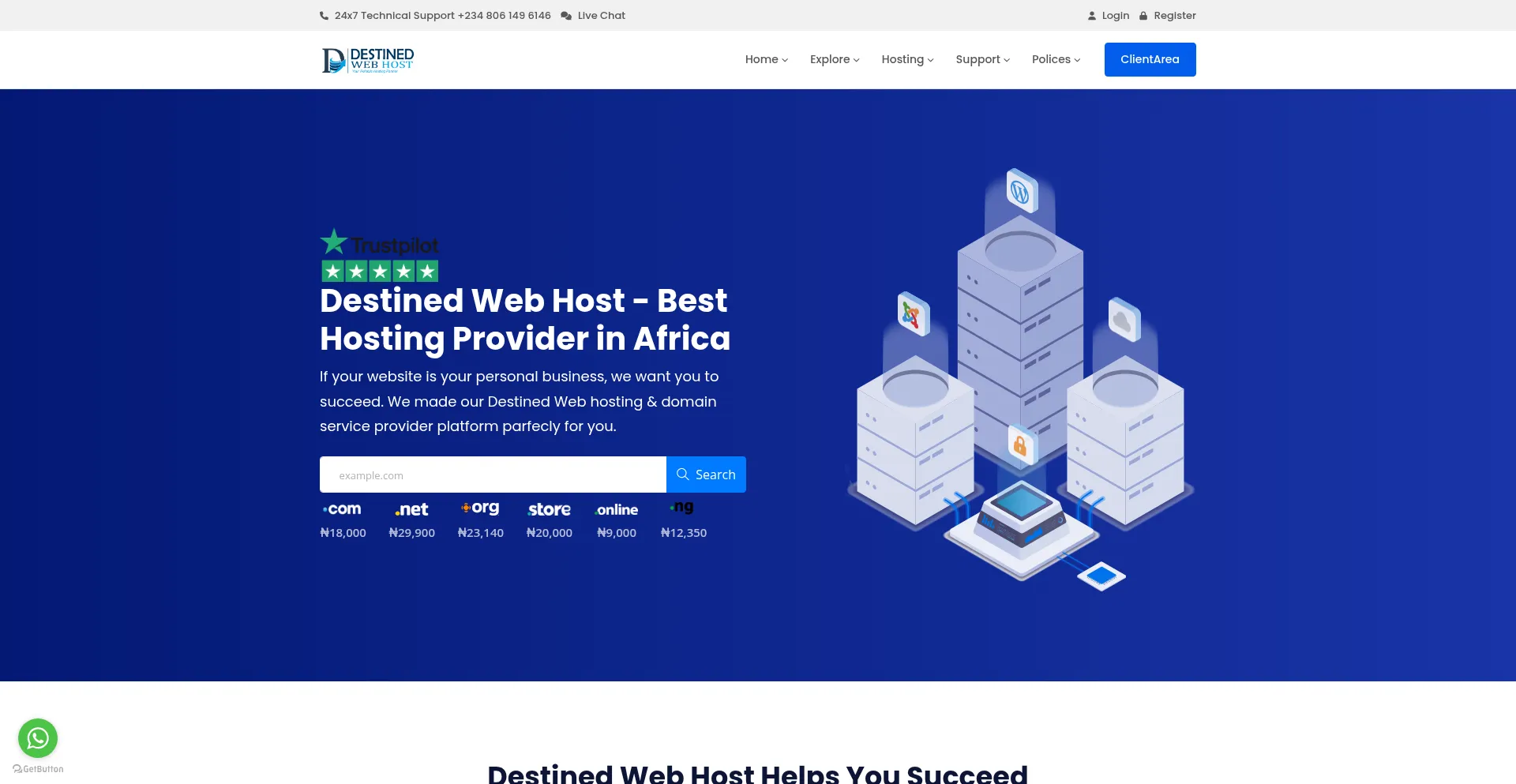 Website screenshot of Destinedhost.com.ng