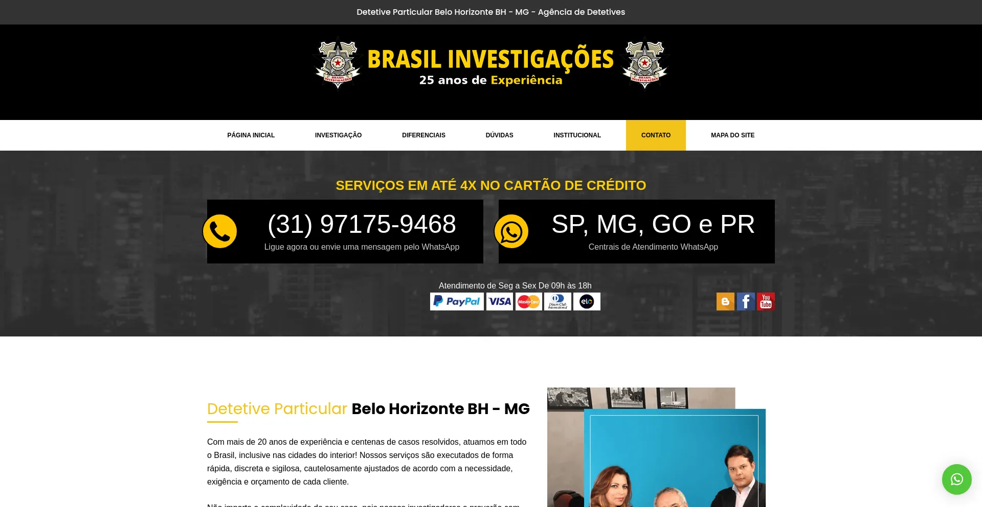 Website screenshot of Detetivebelohorizonte.com.br