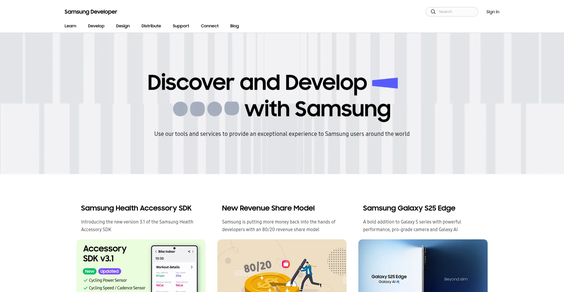 Website screenshot of Developer.samsung.com