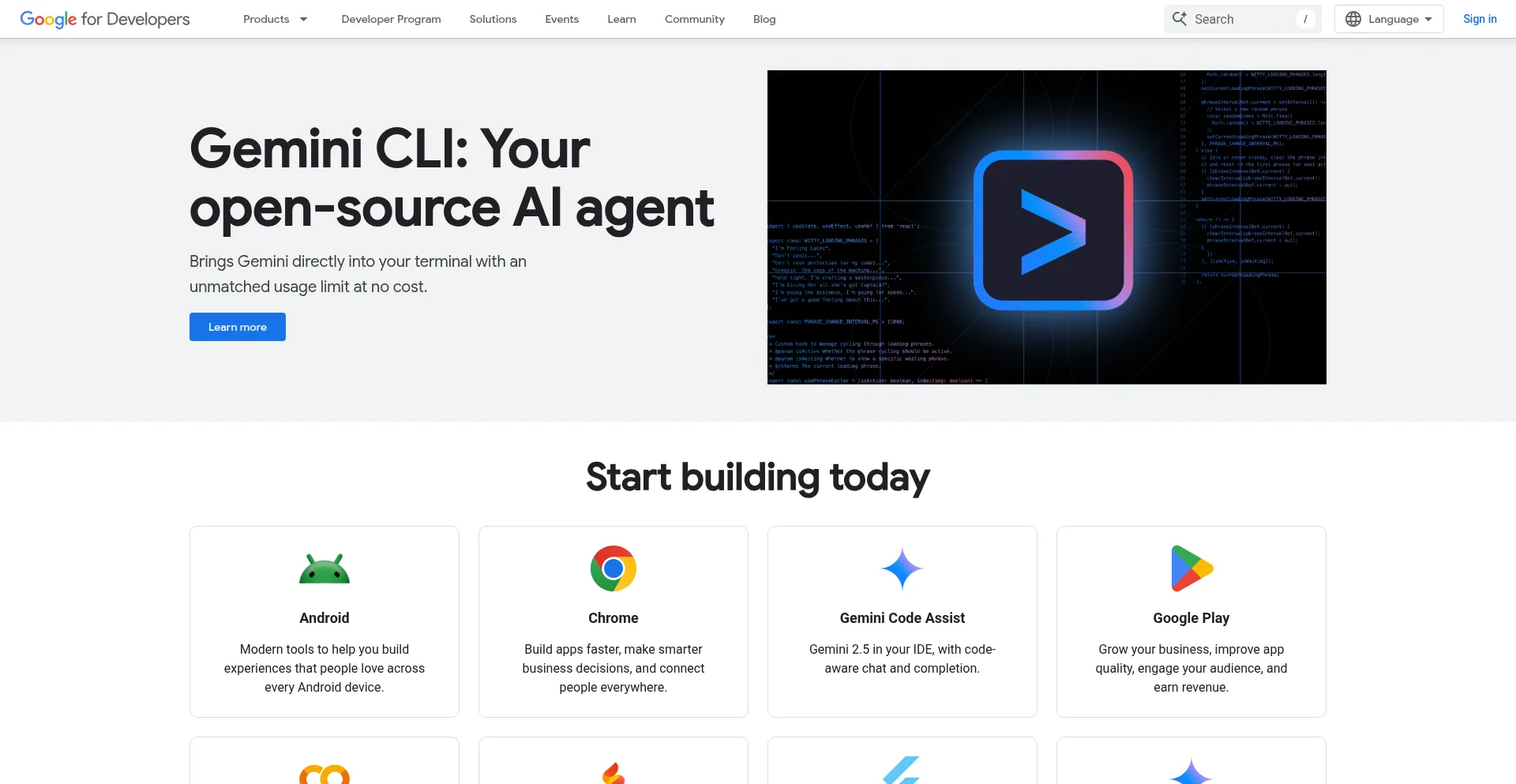 Website screenshot of Developers.google.com