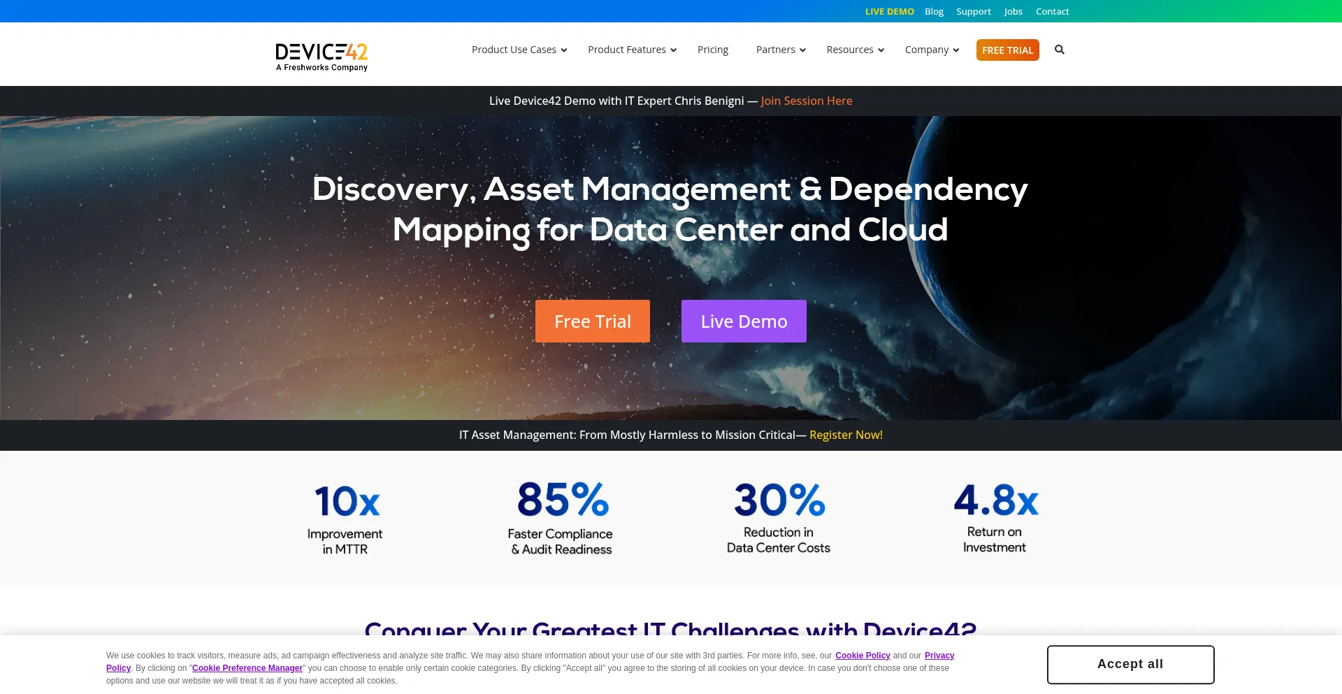 Website screenshot of Device42.com