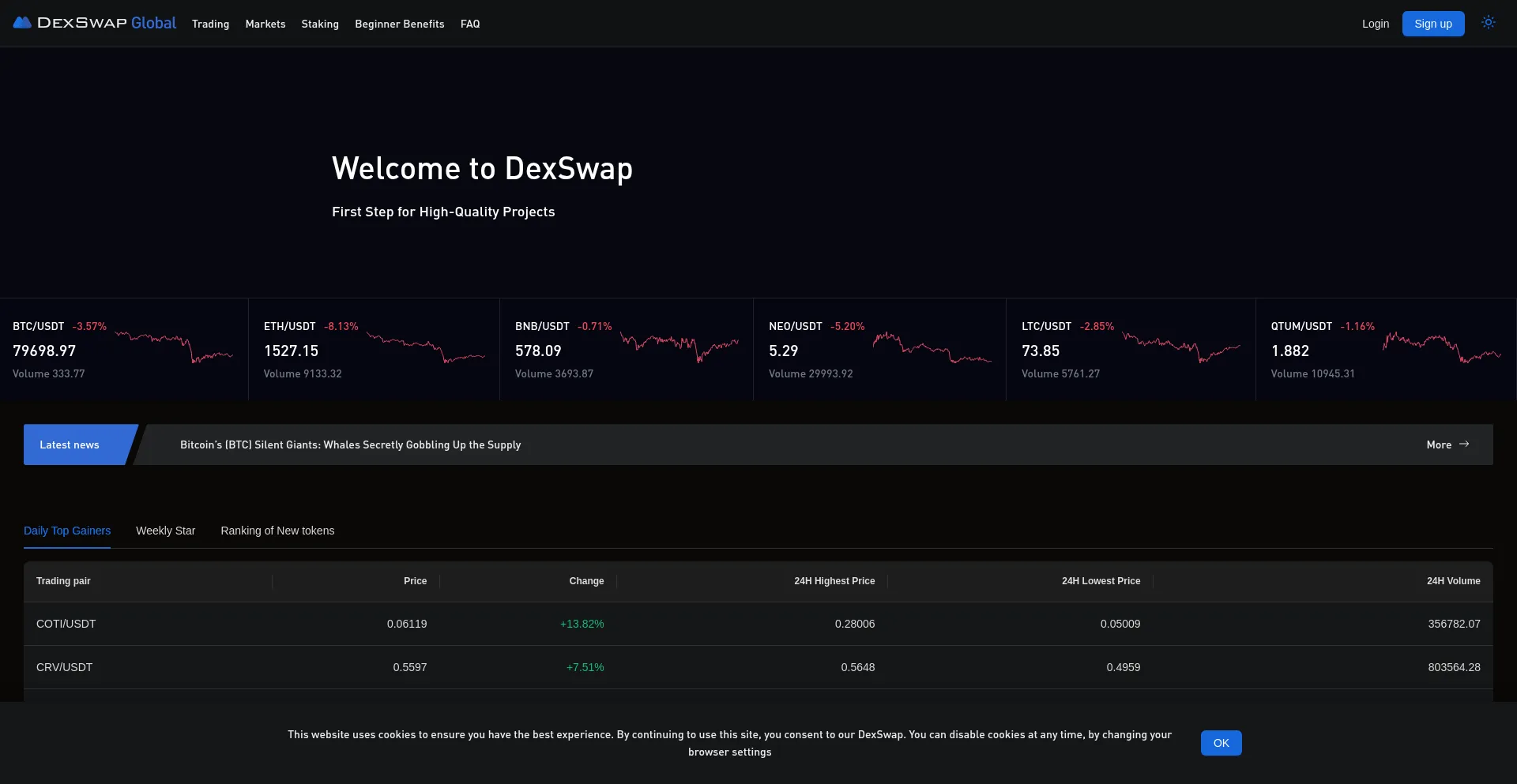 Website screenshot of Dex-swap.global