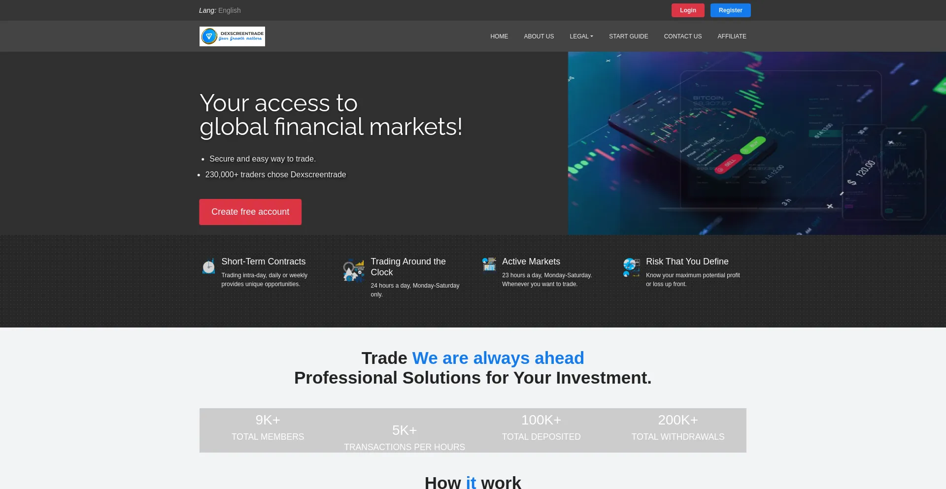Website screenshot of Dexscreentrade.com