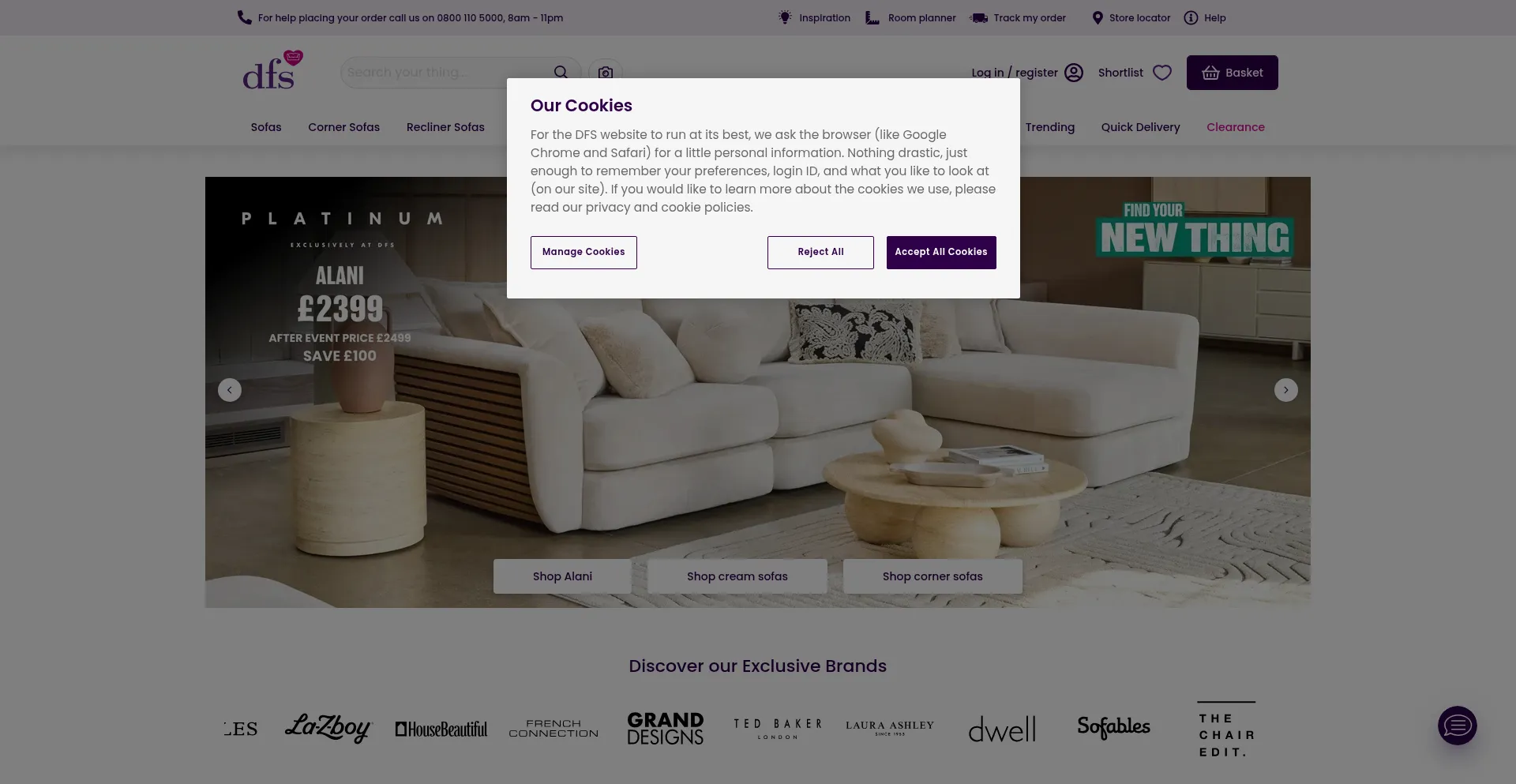 Website screenshot of Dfs.co.uk