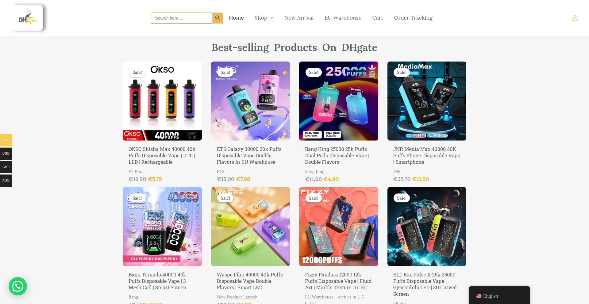 Website screenshot of Dhgatevaper.com