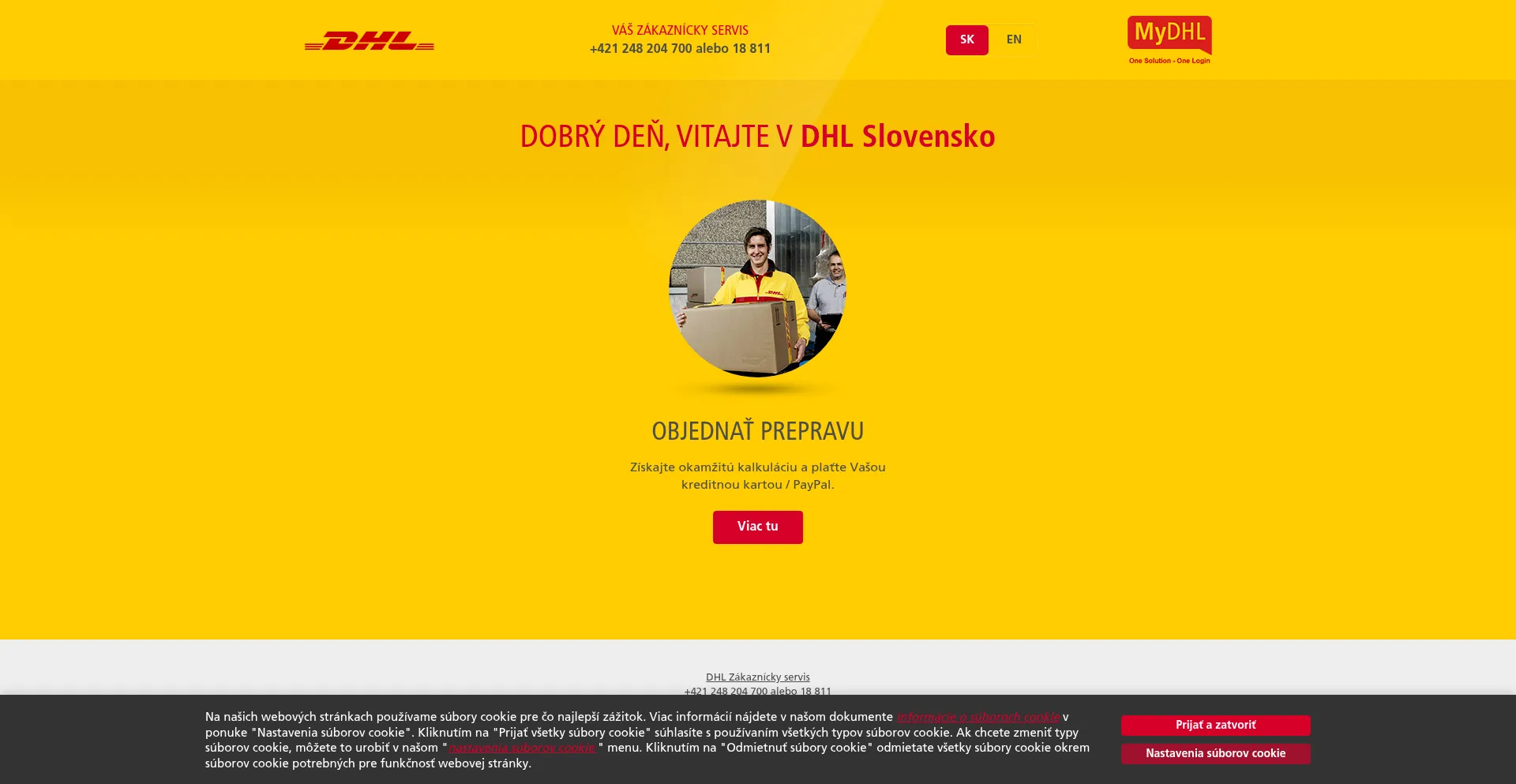 Website screenshot of Dhl4you.sk