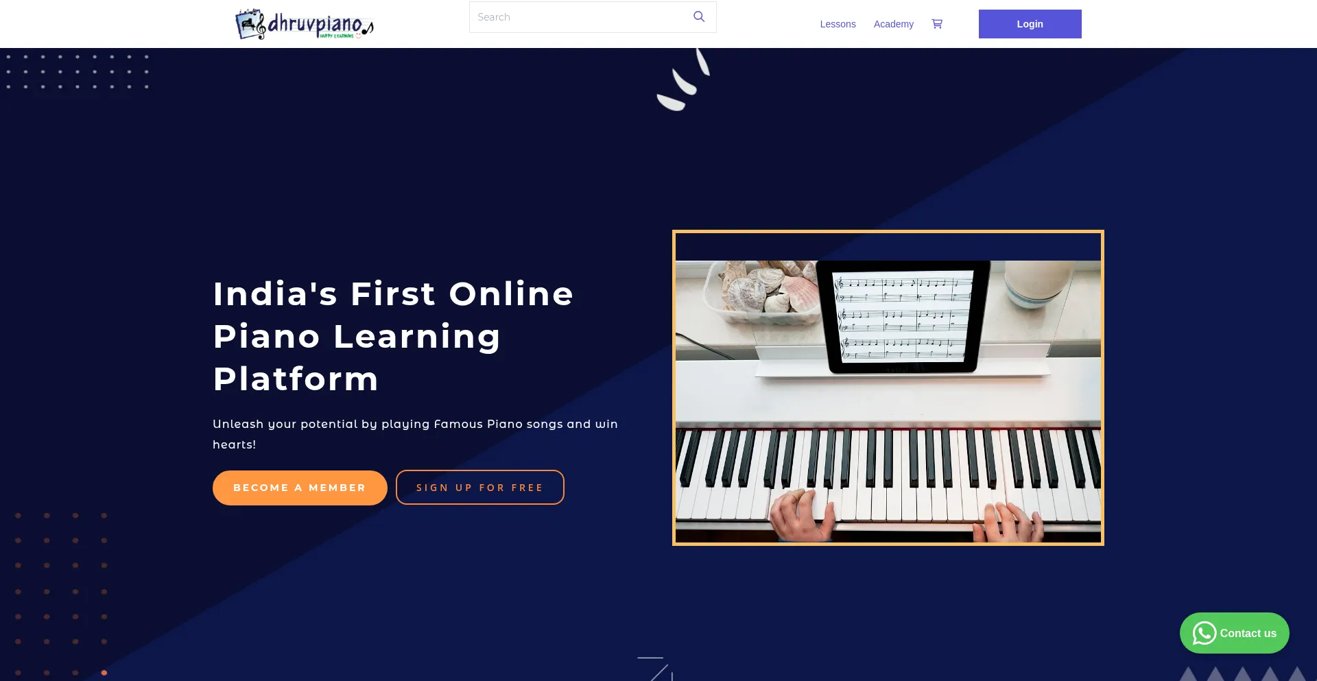 Website screenshot of Dhruvpiano.com