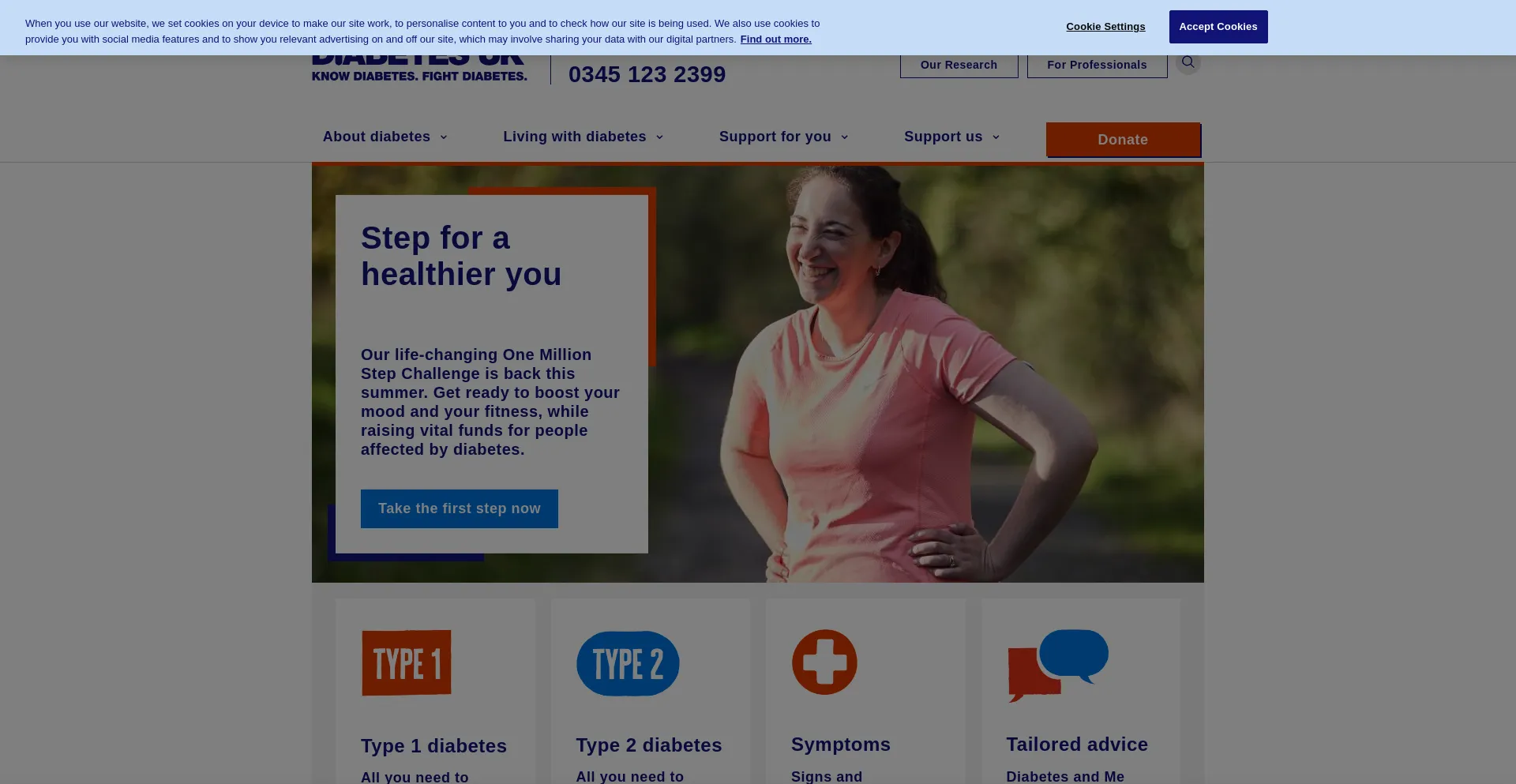 Website screenshot of Diabetes.org.uk