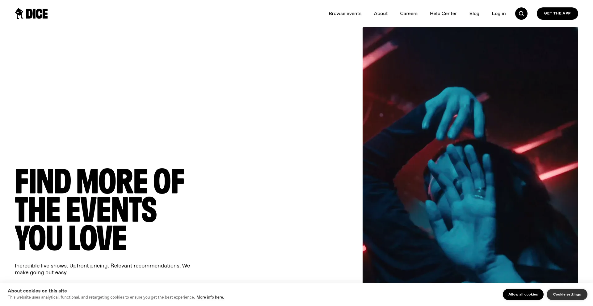 Website screenshot of Dice.fm