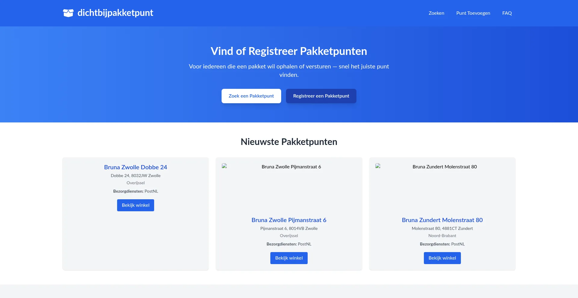 Website screenshot of Dichtbijpakketpunt.nl