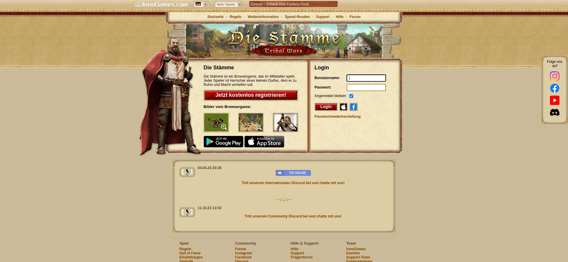 Website screenshot of Die-staemme.de