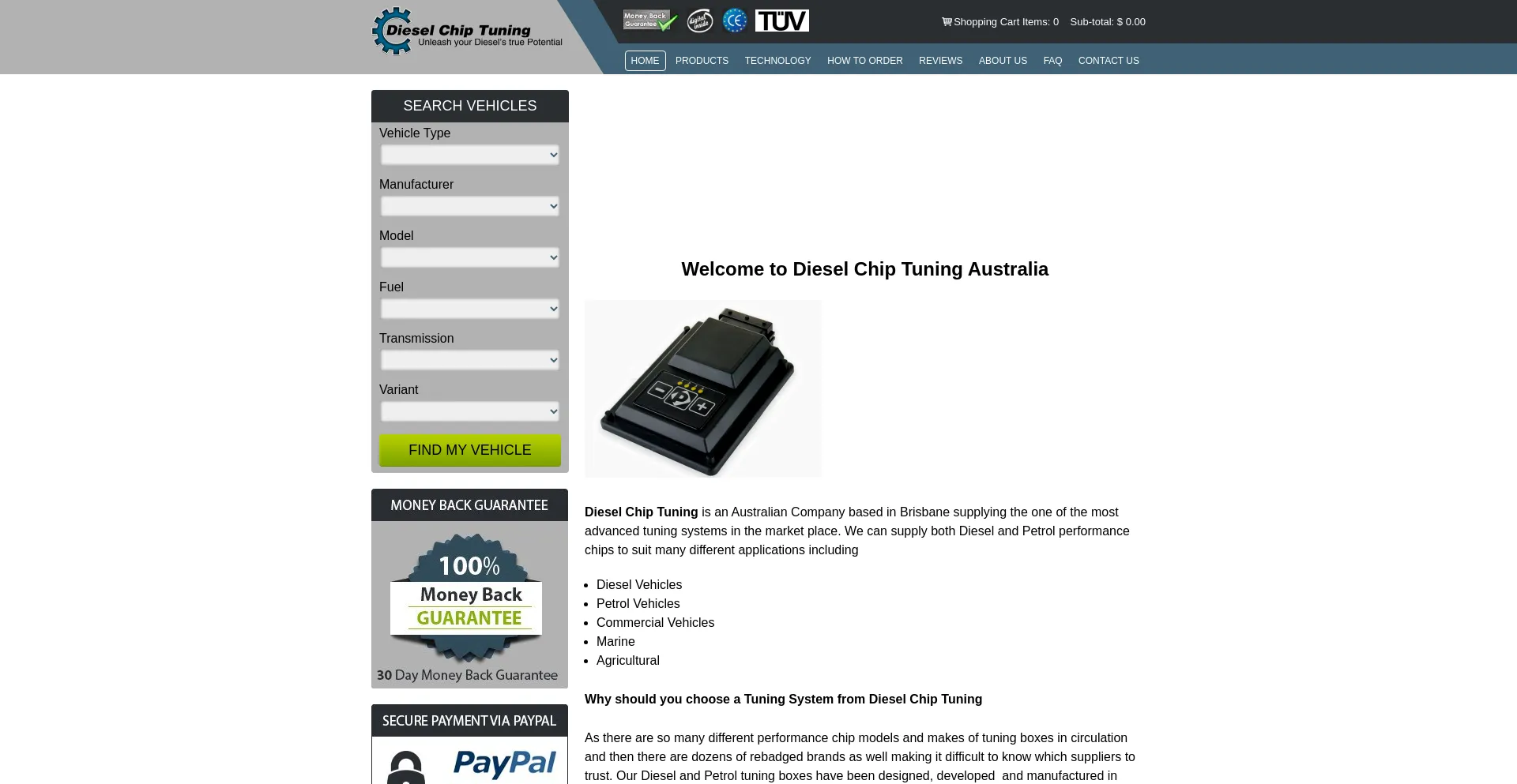 Website screenshot of Dieselchiptuning.com.au