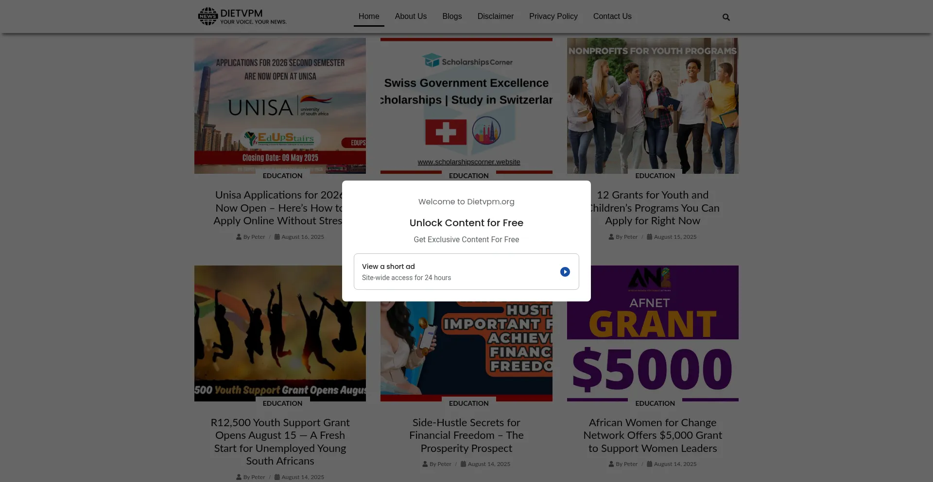 Website screenshot of Dietvpm.org