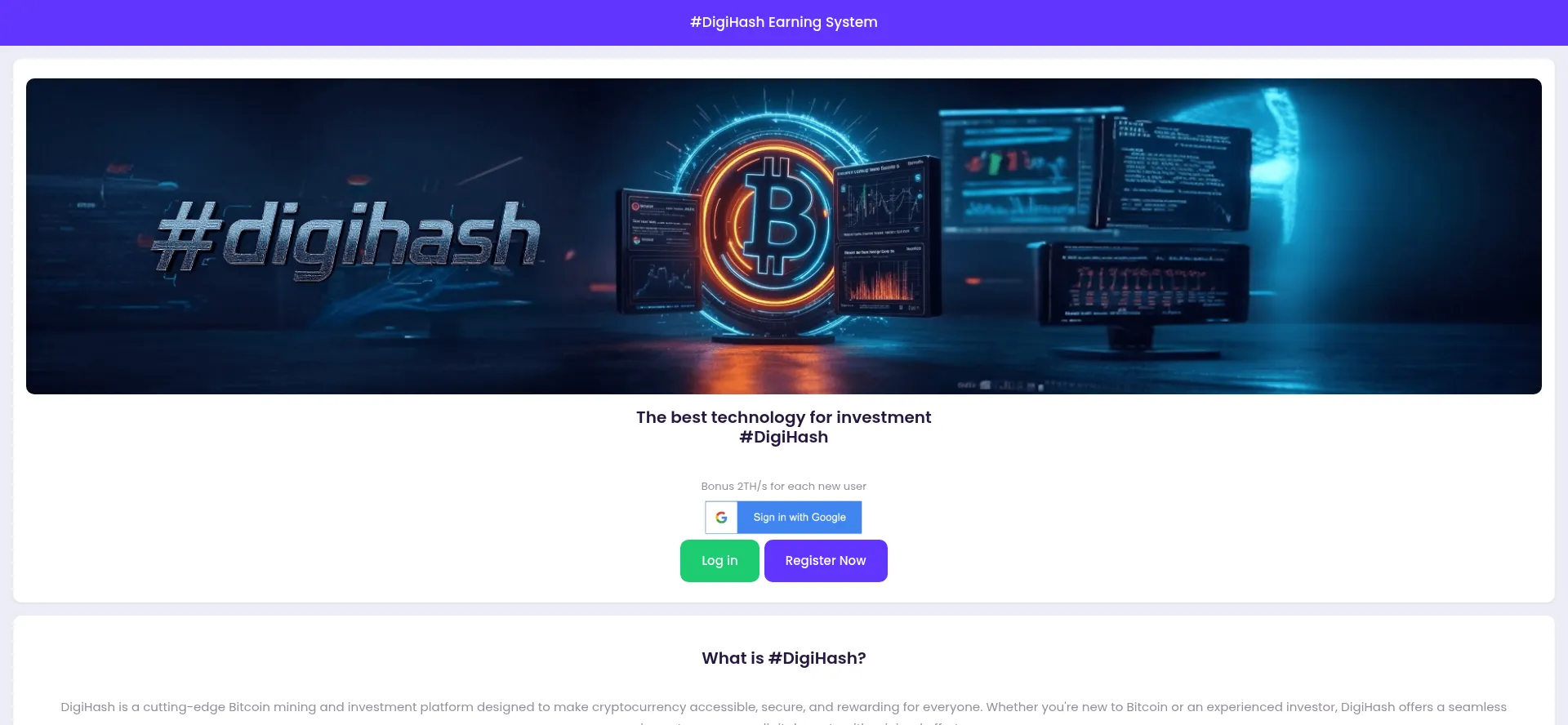 Website screenshot of Digihash.io