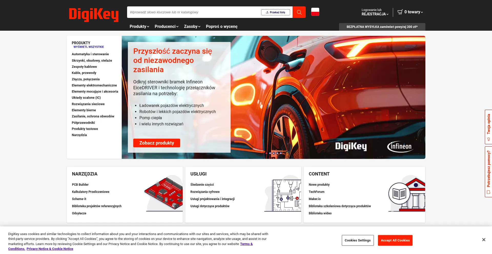 Website screenshot of Digikey.pl