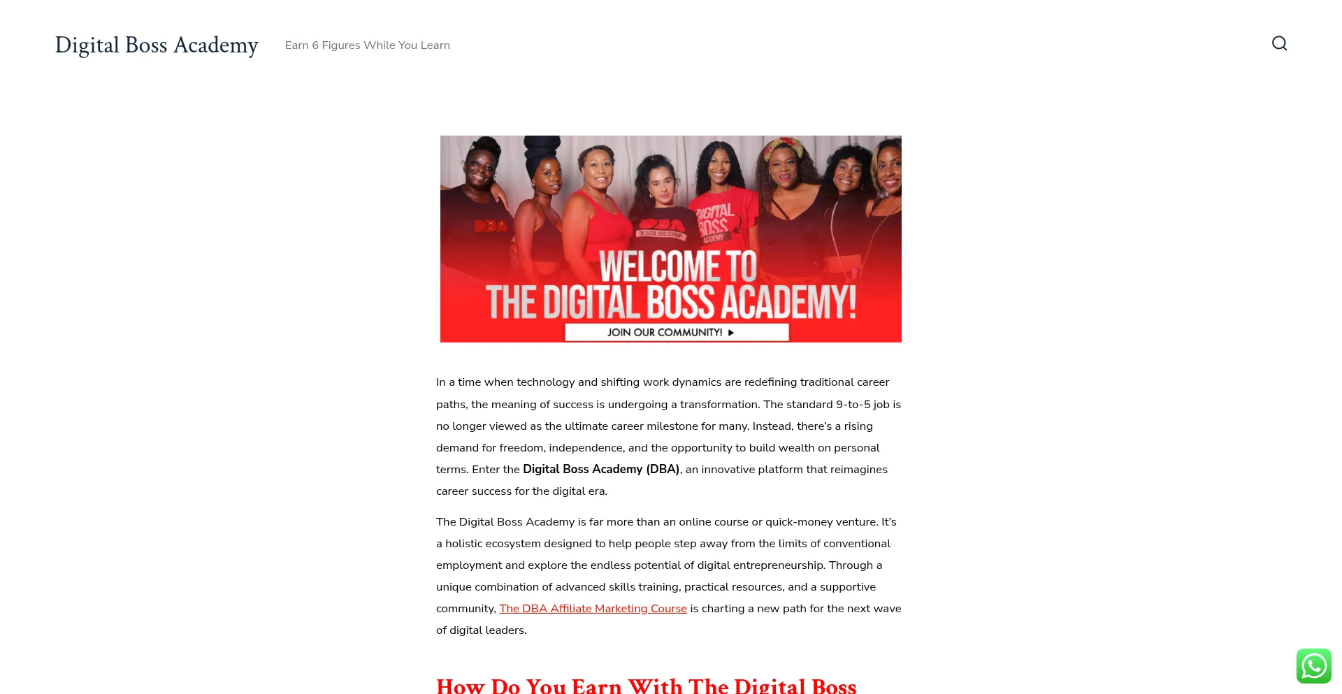 Website screenshot of Digitalbossacademy.co.za