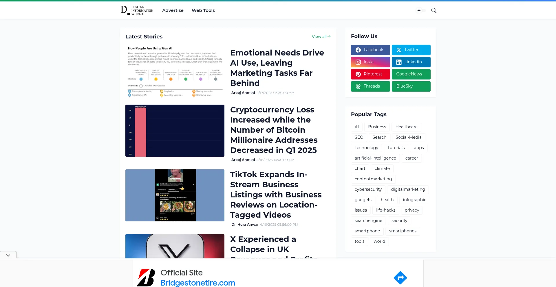 Website screenshot of Digitalinformationworld.com