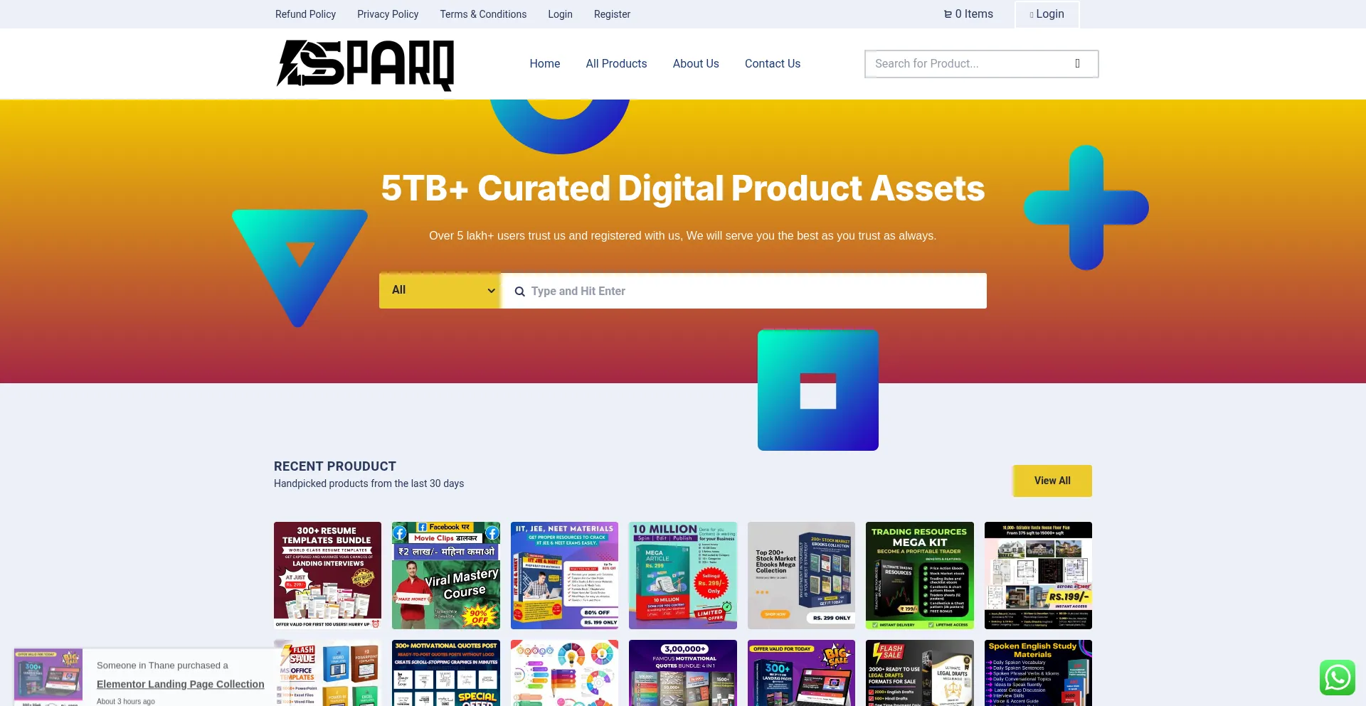 Website screenshot of Digitalsparq.in