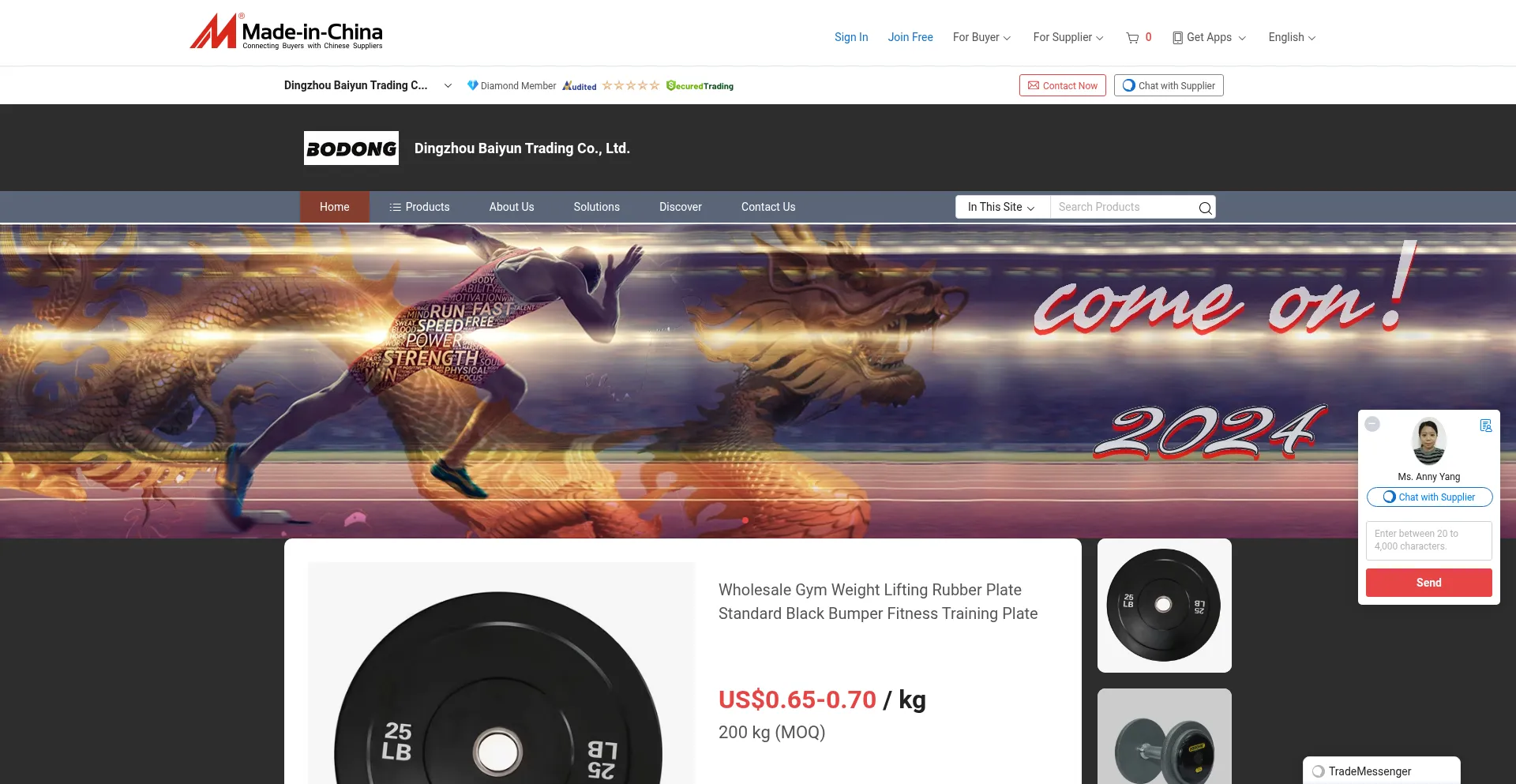 Website screenshot of Dingzhoubaiyun.en.made-in-china.com