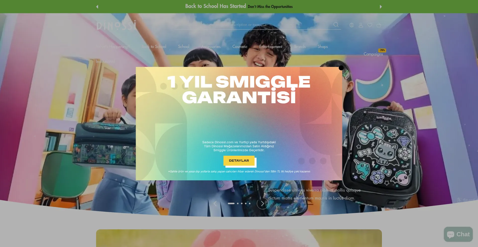 Website screenshot of Dinossi.com