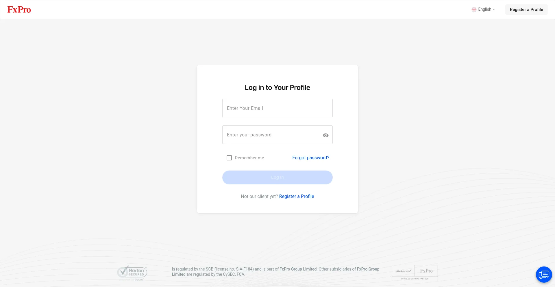 Website screenshot of Direct.fxpro.group