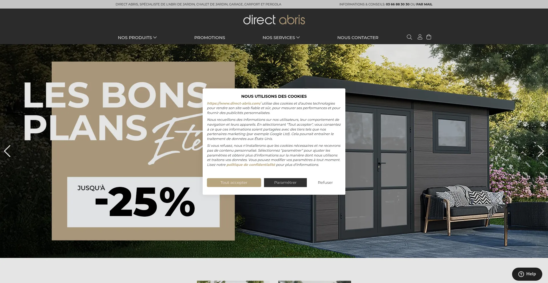 Website screenshot of Direct-abris.com