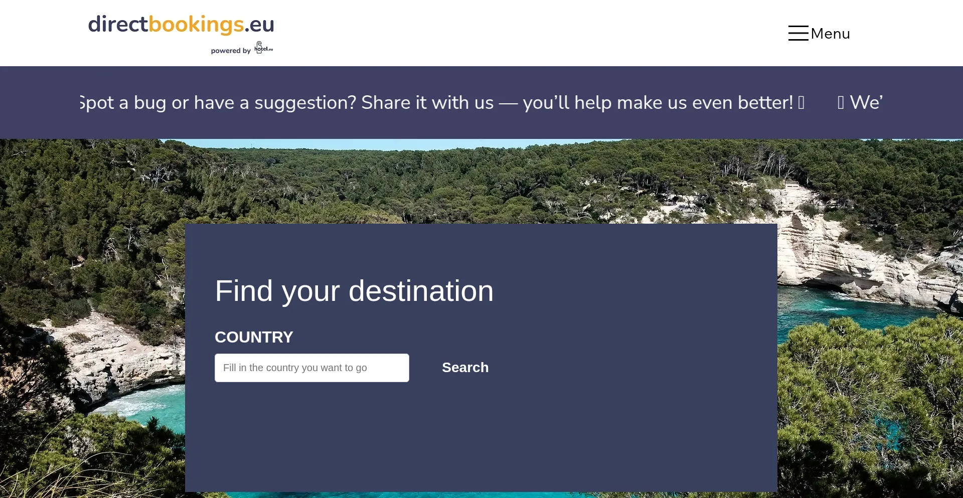 Website screenshot of Directbookings.eu