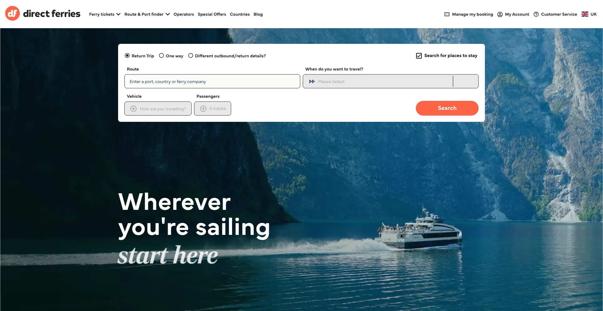 Website screenshot of Directferries.co.uk