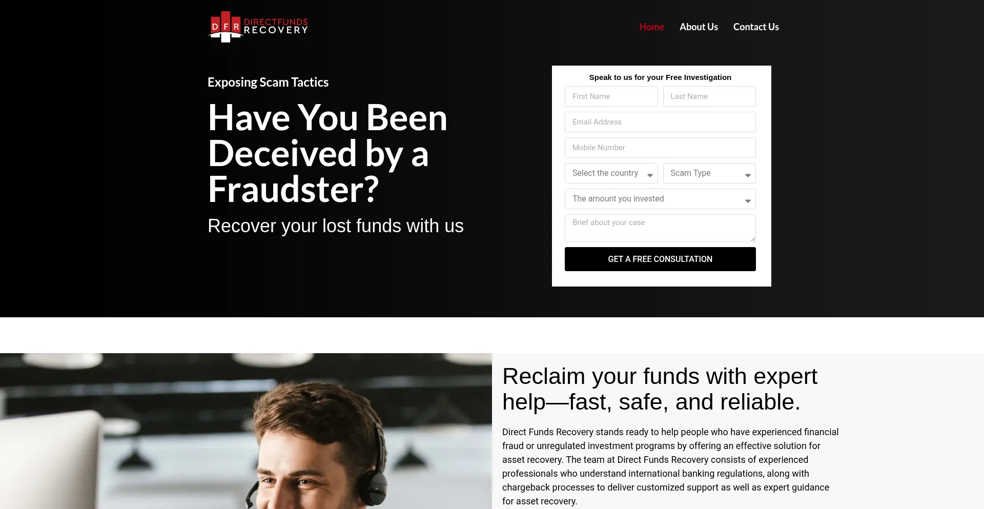 Website screenshot of Directfundsrecovery.com