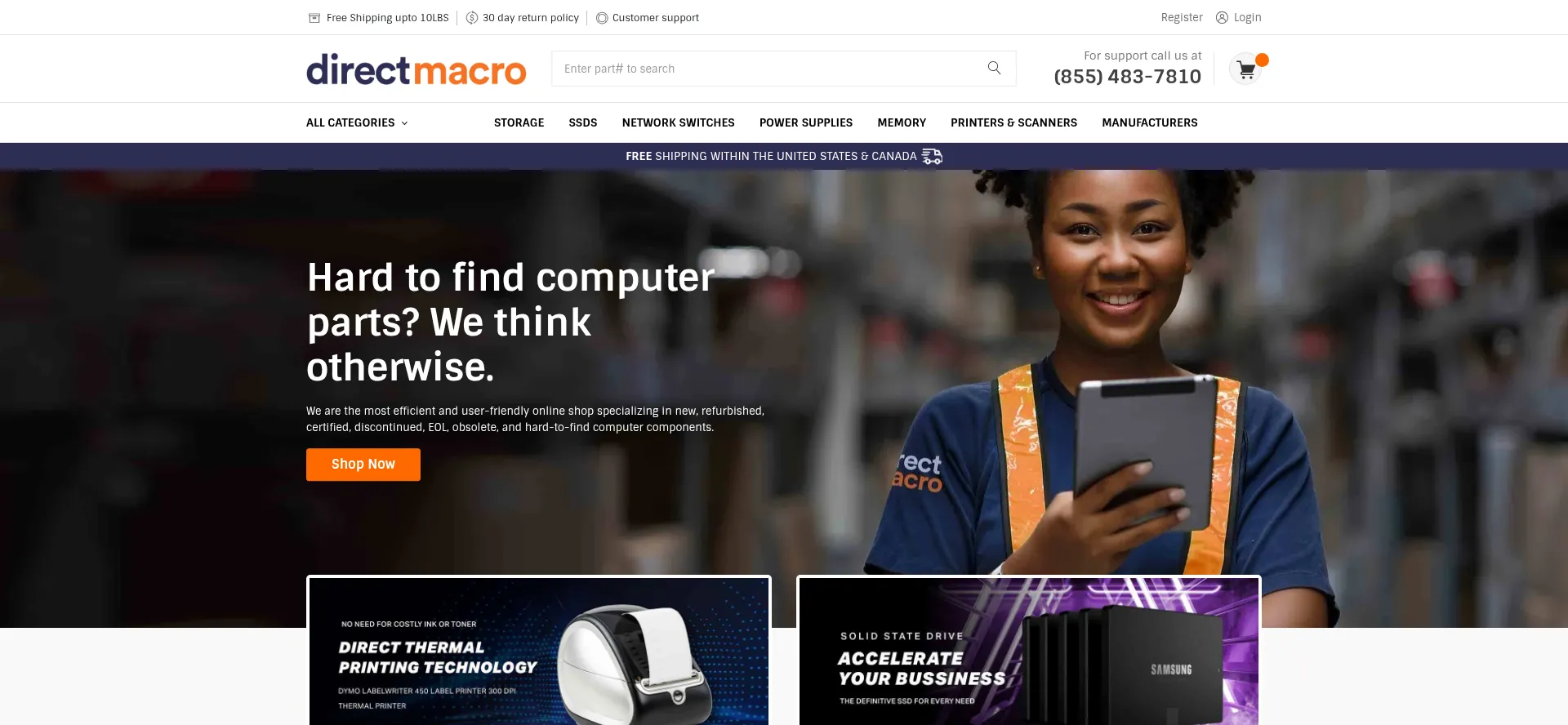 Website screenshot of Directmacro.com