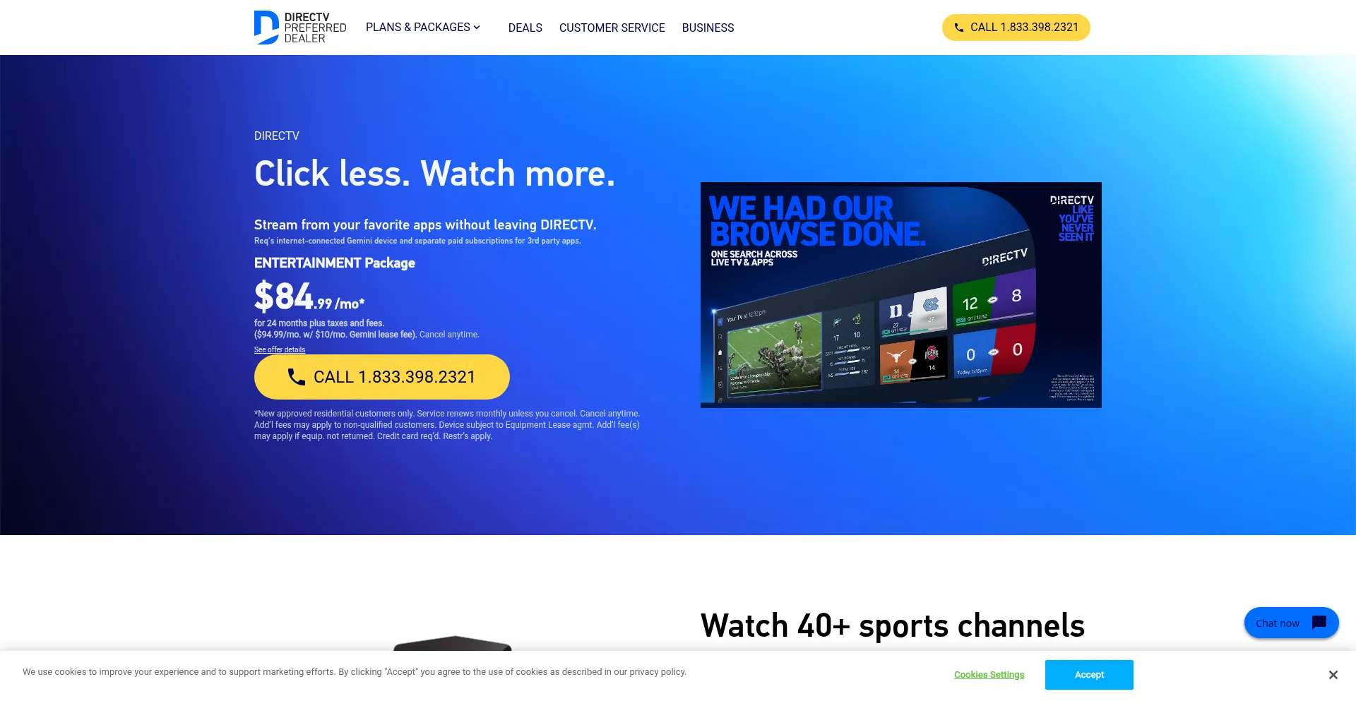 Website screenshot of Directvplans.com