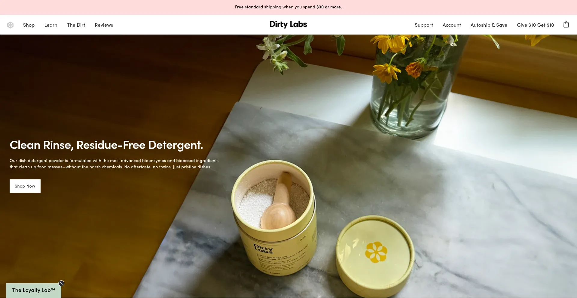 Website screenshot of Dirtylabs.com
