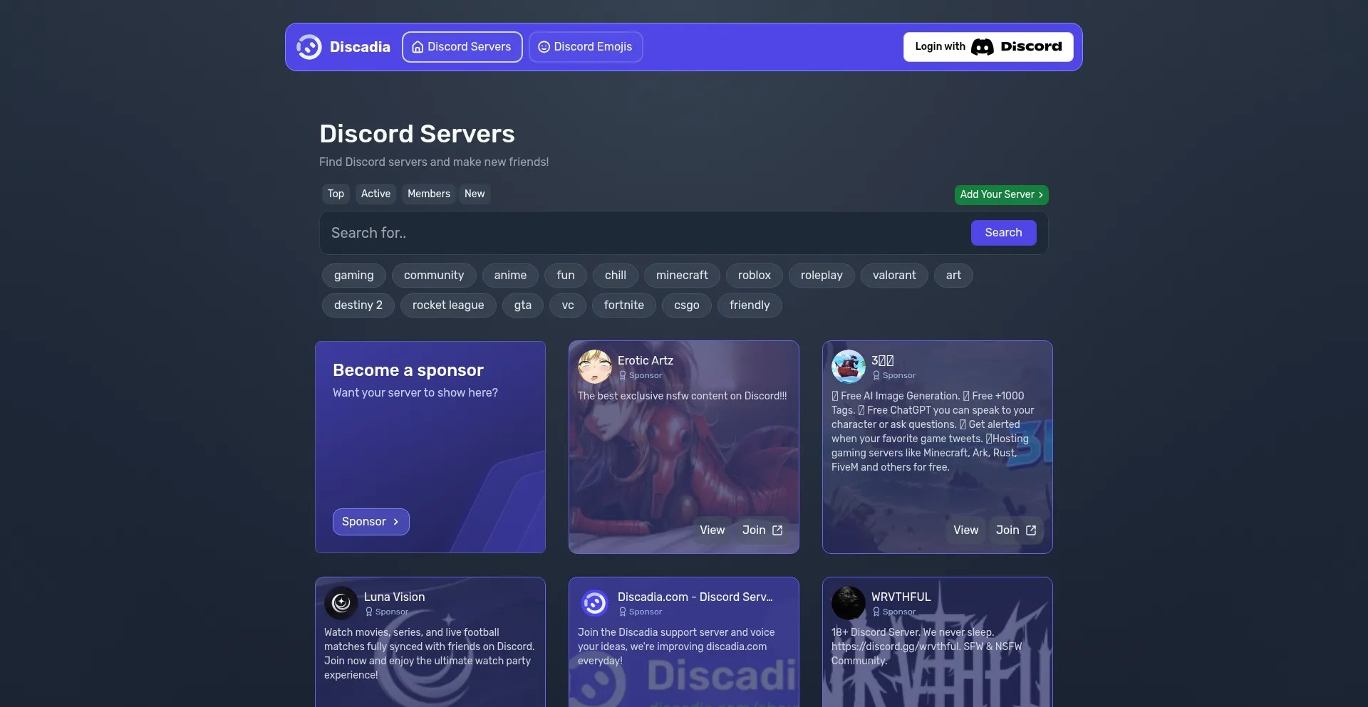 Website screenshot of Discadia.com