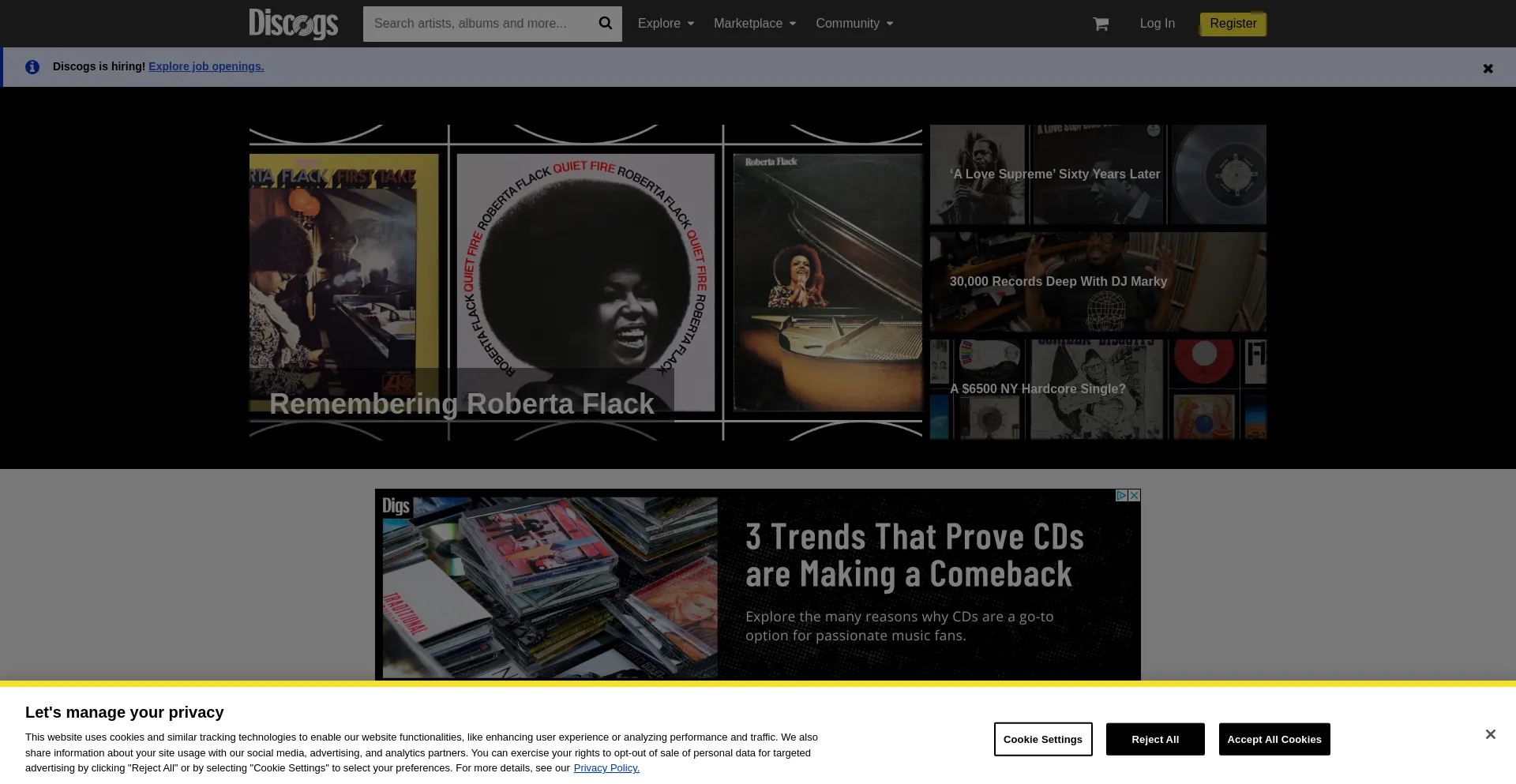 Website screenshot of Discogs.com