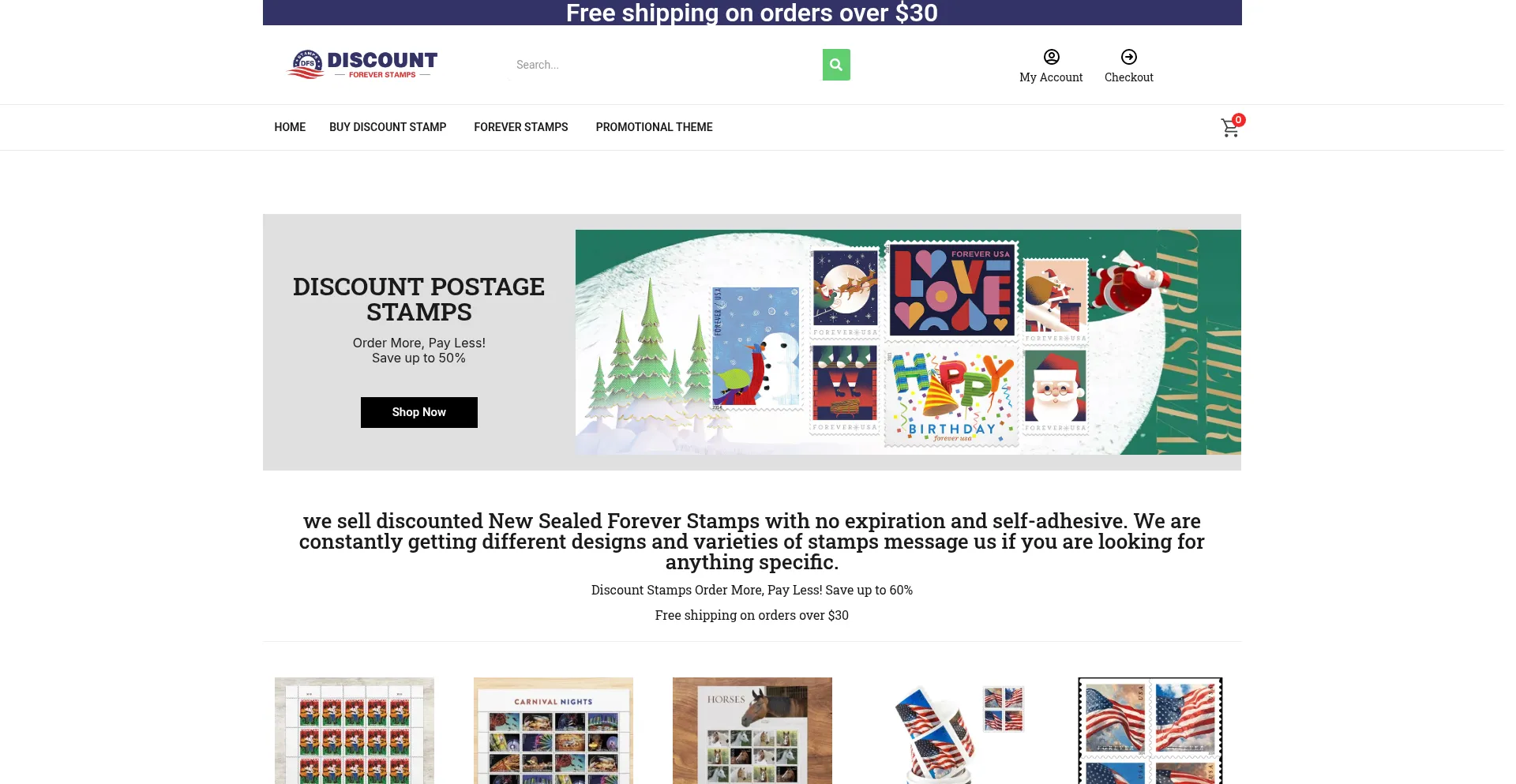 Website screenshot of Discountforeverstamps.com