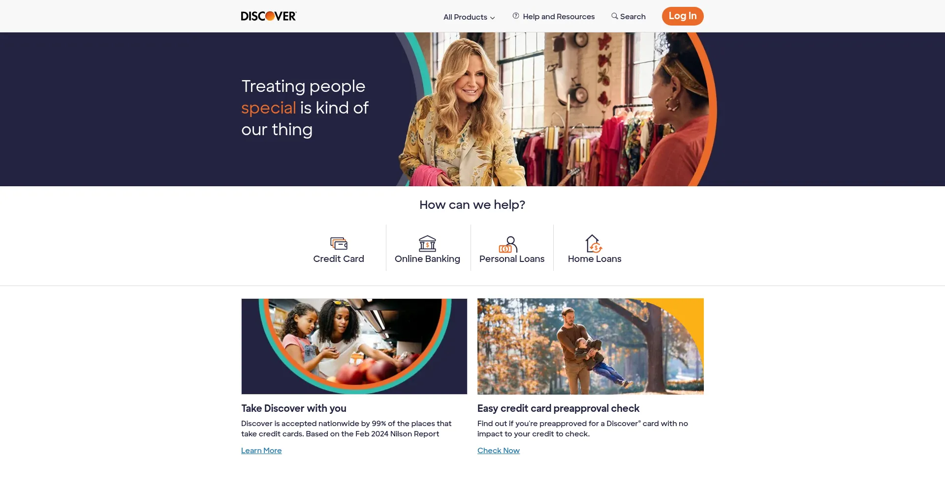Website screenshot of Discover.com