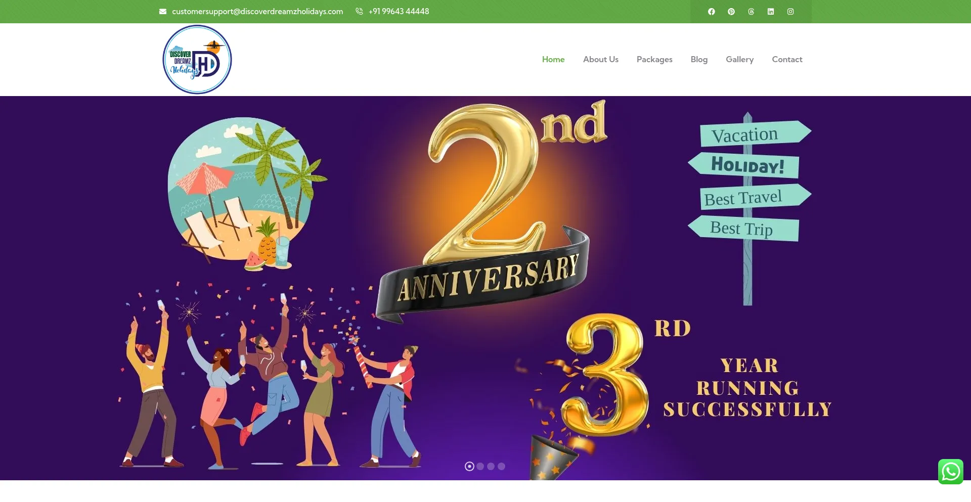 Website screenshot of Discoverdreamzholidays.com